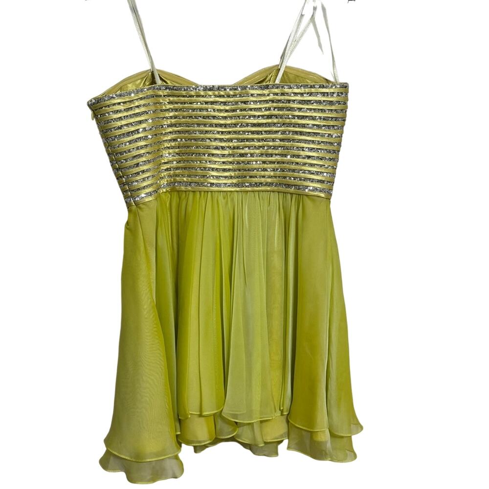 LA FEMME Sweetheart Chiffon Formal Mini Cocktail Dress Lime Green Size 12 - Picture 4 of 7